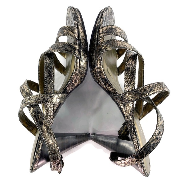 Andrew Geller Snake-Print Ankle Strap Buckle Heels - Picture 4 of 11